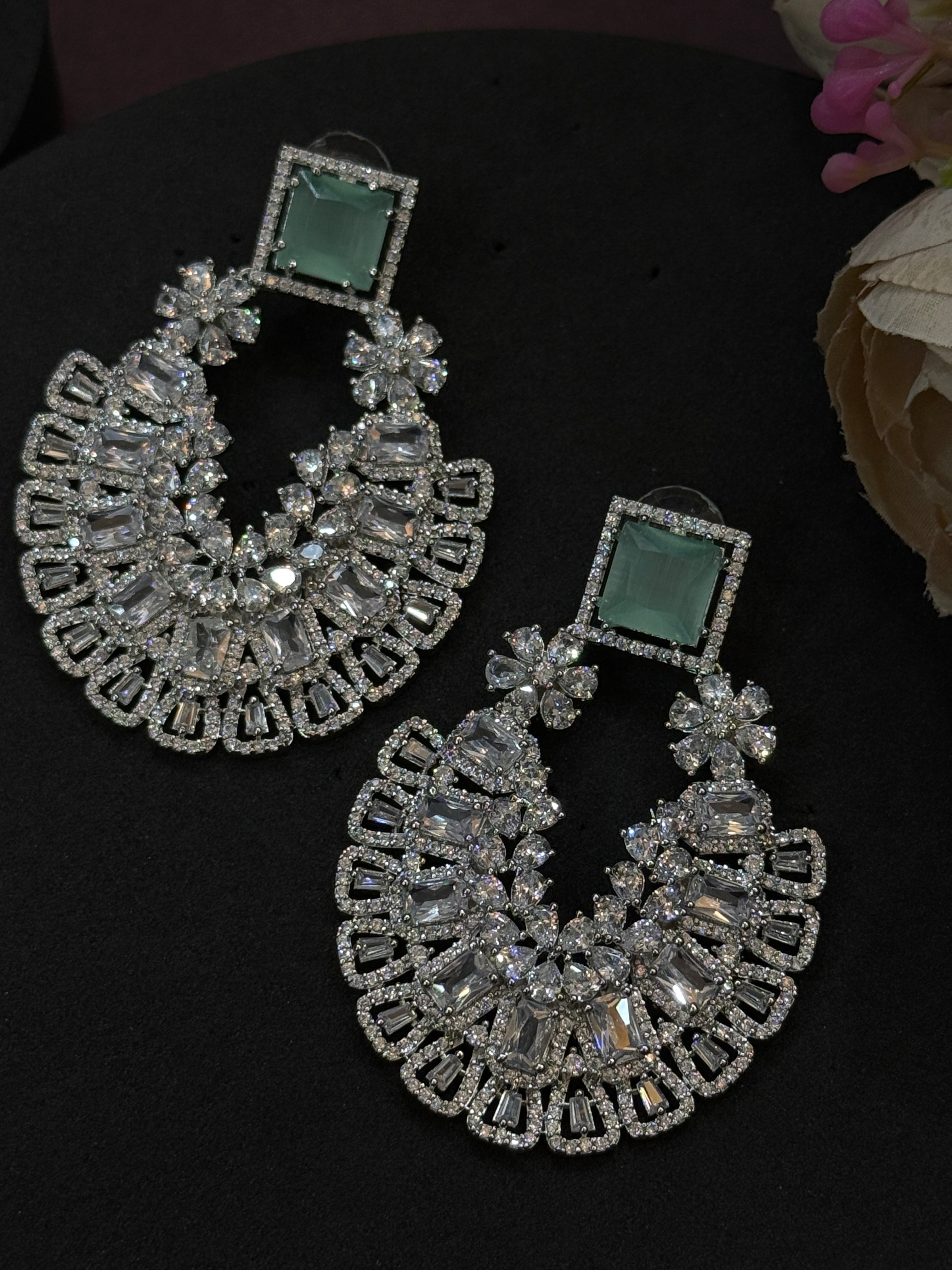 Mint CZ Stone Statement Earring